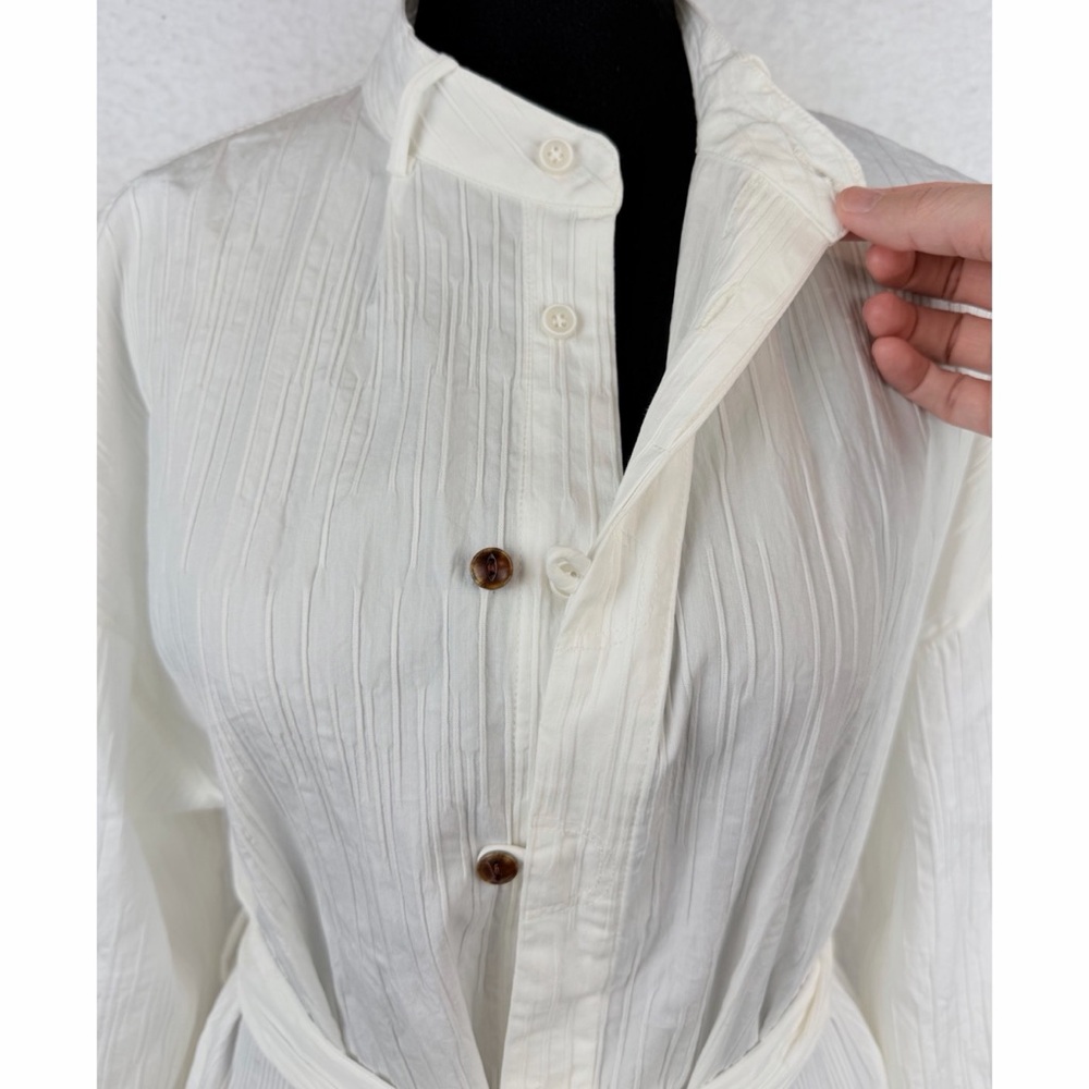 ZIILAM • White Modern Long Sleeve Belted Shirt Dress, S - Picture 11 of 15